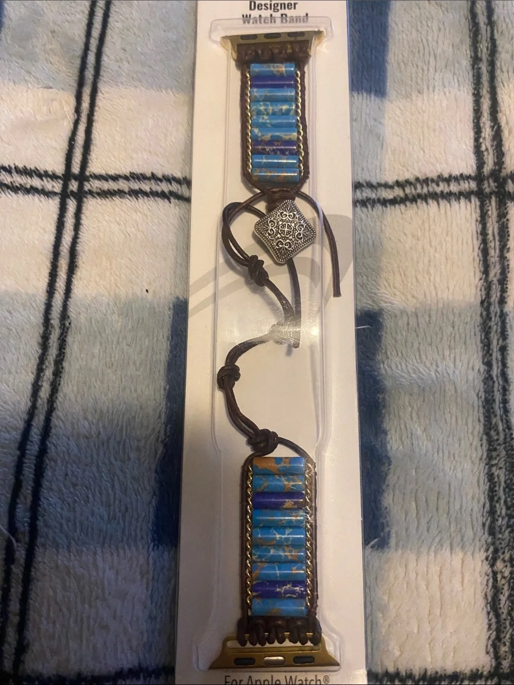 Blue Striped Leather-Style Watch Band for Apple Watch (38/40/41mm)